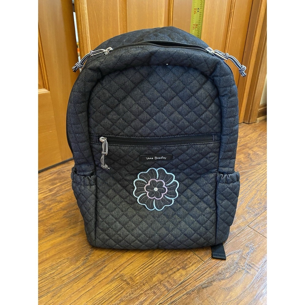 VERA BRADLEY COTTON BACKPACK School DENIM NAVY FLOWER NWOT Floral Quilted